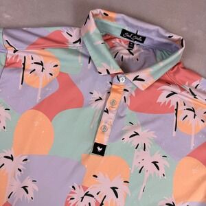 Bad Birdie Golf Polo Shirt Mens XL Palm Trees Tropical Graphic Pastel